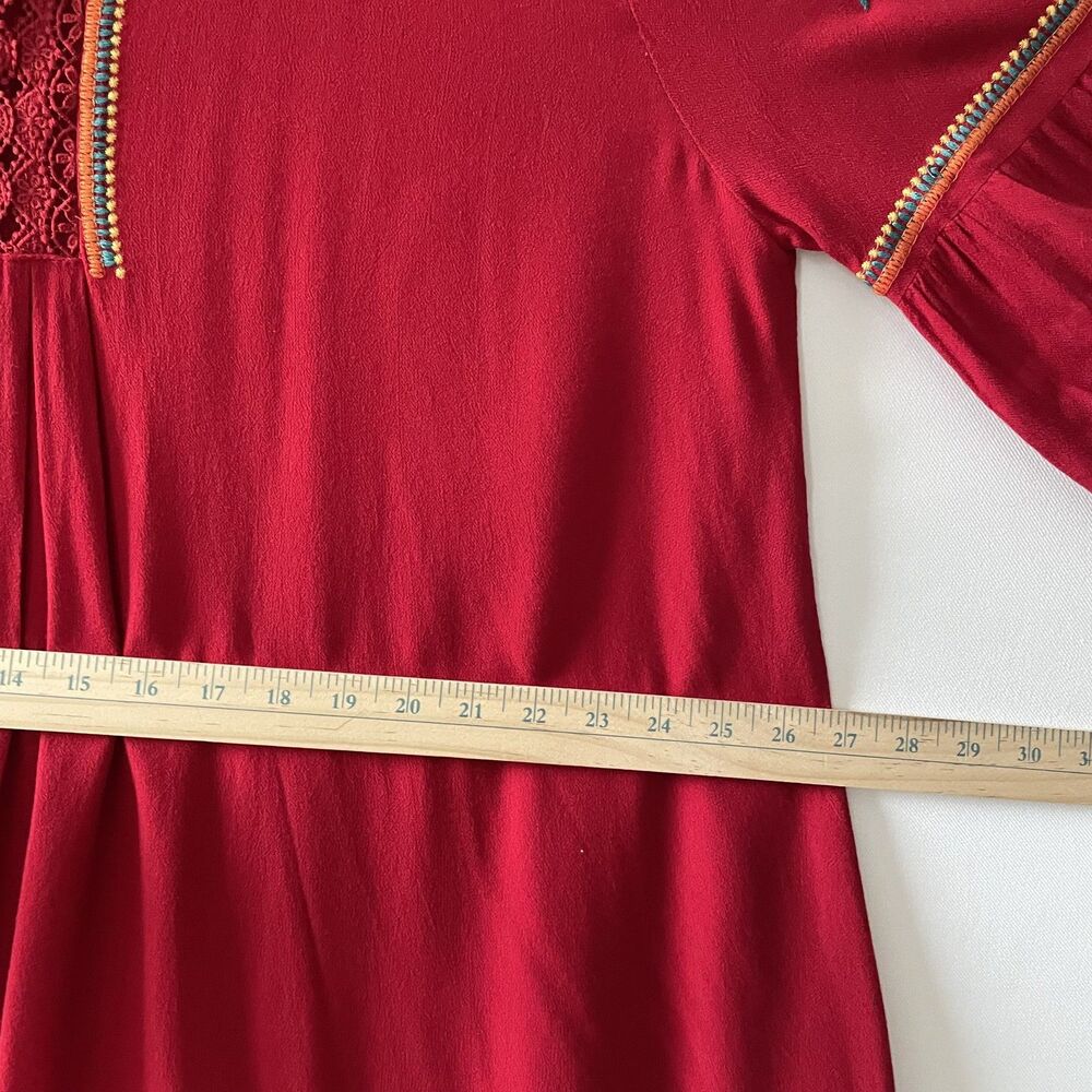 Umgee Boho Embroidered Red Bell Sleeve Tunic Shift Dress Size XL - Picture 7 of 11